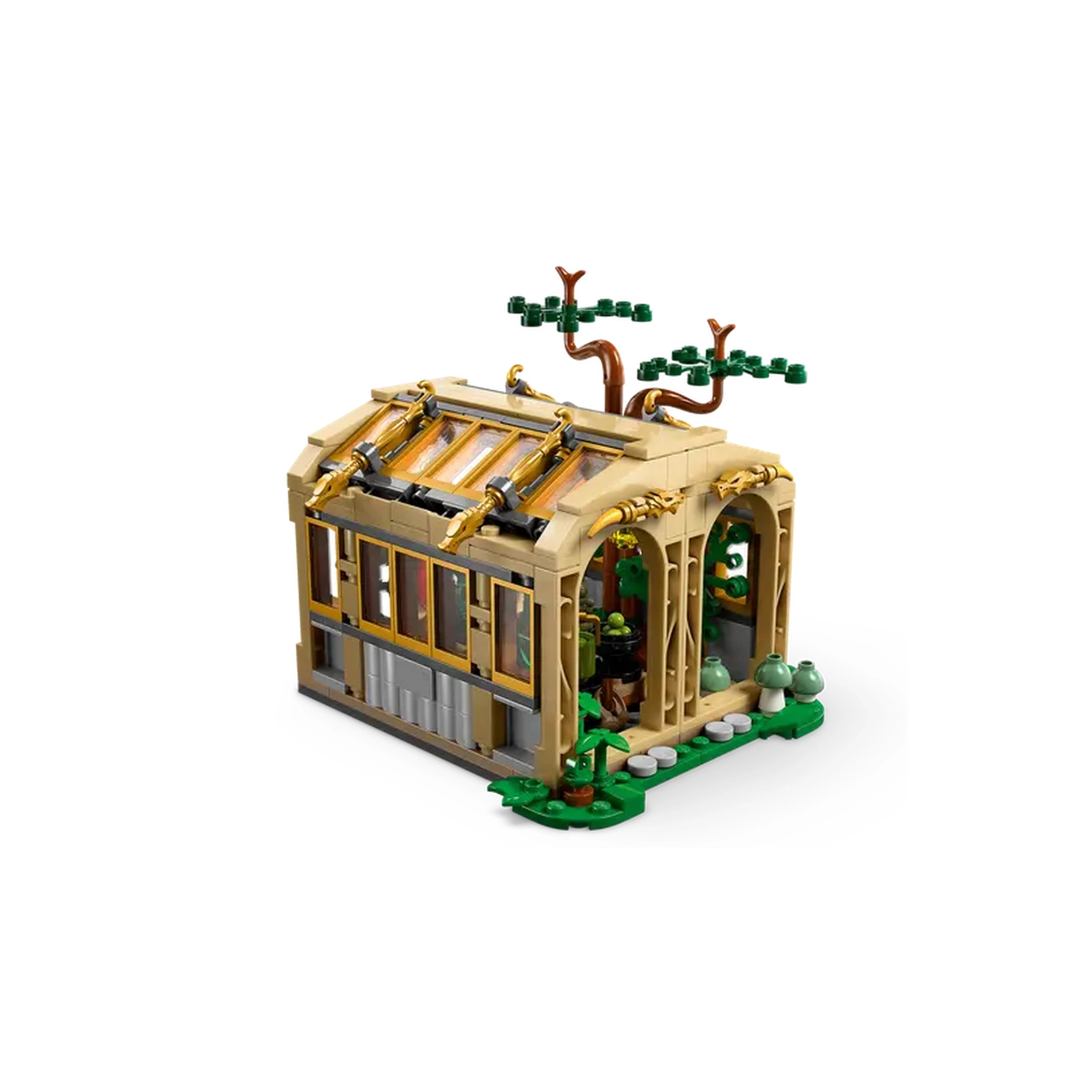 LEGO Hogwarts™ Castle Herbology Class set featuring a detailed greenhouse with a sloped roof, greenery, and stone path elements.