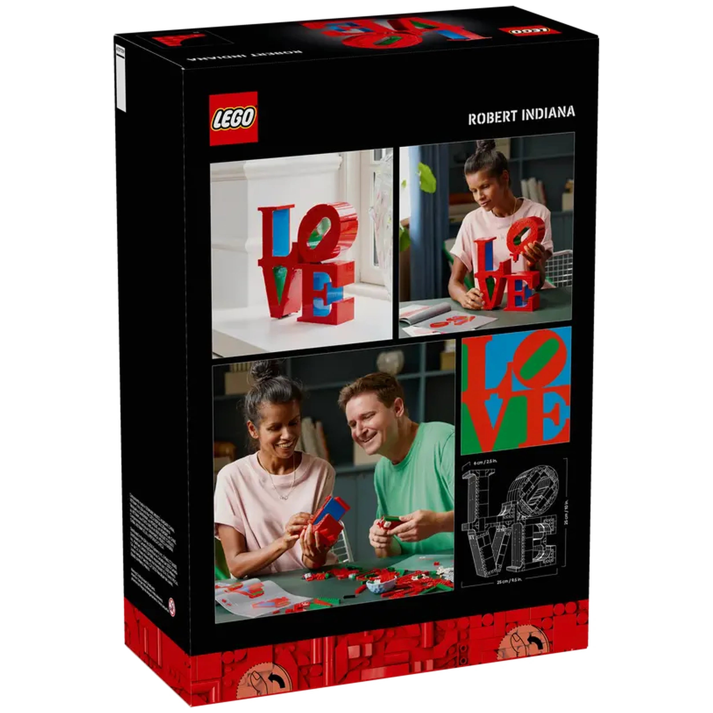 LEGO® Art LOVE construction set box featuring a colorful "LOVE" sculpture, with two smiling adults assembling pieces together.