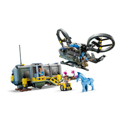 LEGO Avatar Floating Mountains construction set featuring a futuristic helicopter, Site 26 container, minifigures, and a blue Direhorse.