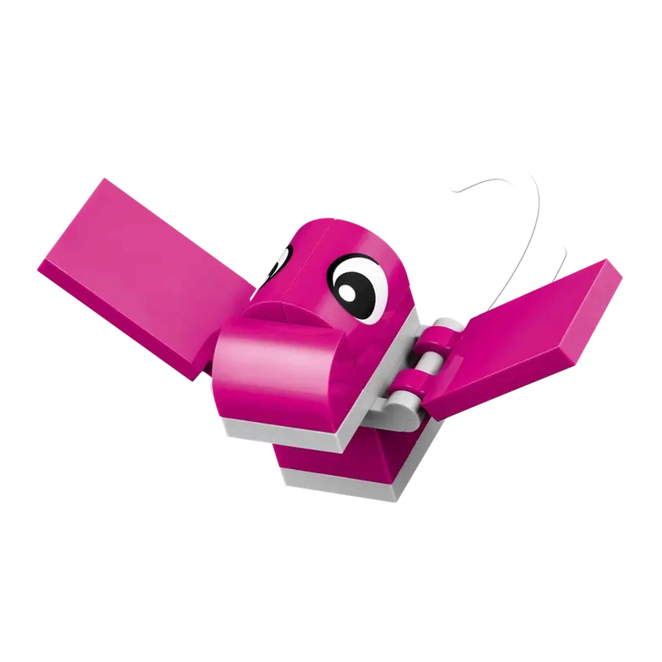 A pink dinosaur toy with expressive eyes and wide wings, featuring a rounded snout and a cheerful design, ready for imaginative play.