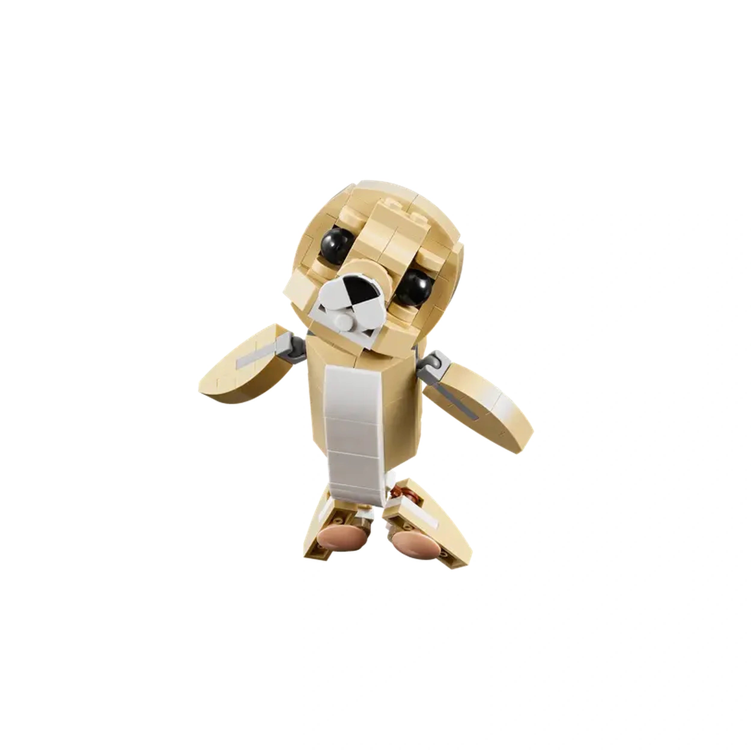 Posable LEGO® Creator Cute Bunny figure in beige and white, featuring large eyes, standing on two legs, with a friendly expression.