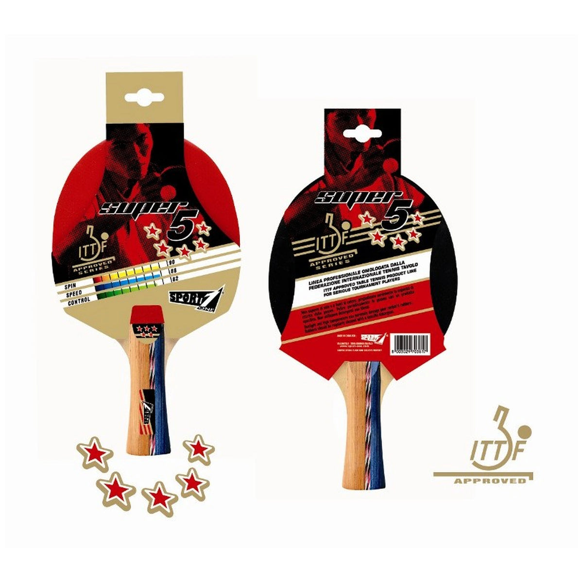 Mandelli - Ping Pong Racket 5 Stars ITTF Approved - Sports Toys