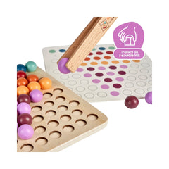 Montessori by Eichhorn - Sorting Beads Educational Set for Kids Ages 4 Years+ - 100-Piece FSC-Certified Wooden Pegboard Pattern-Matching Game with Tweezers and 8 Design Cards
