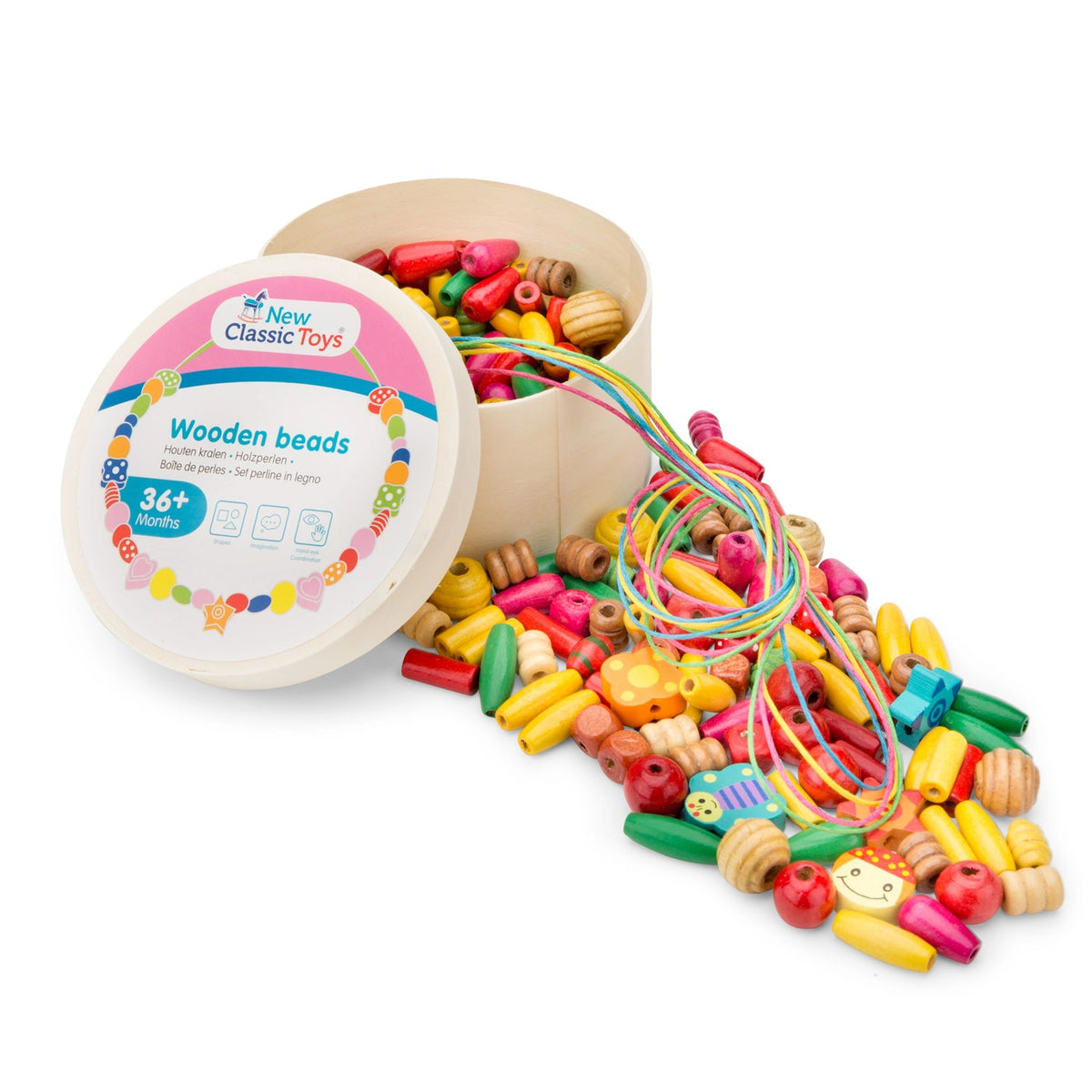 New Classic Toys - Perline da infilare - 230 pezzi e 4 cordini - Arti e Mestieri