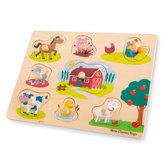 New Classic Toys - Puzzle a perni - 8 pezzi - Fattoria - Giocattoli per attività per bambini