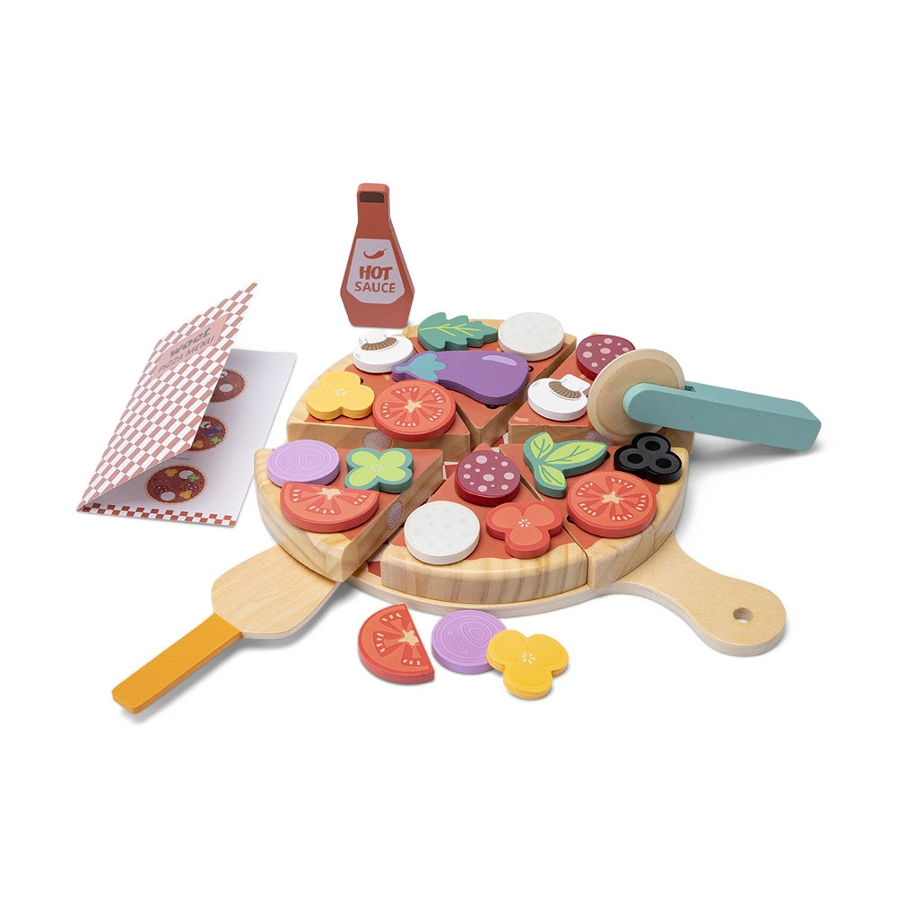 New Classic Toys - Giochi di ruolo - Set di cibo per pizza - Legno - 2+ Anni