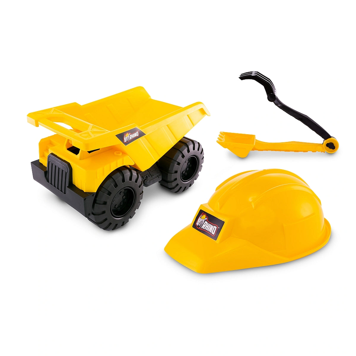 Nikko Rhino - Building Machines Sand Set with Helmet new Shovel & Rake - Dump Truck Play Vehicle
