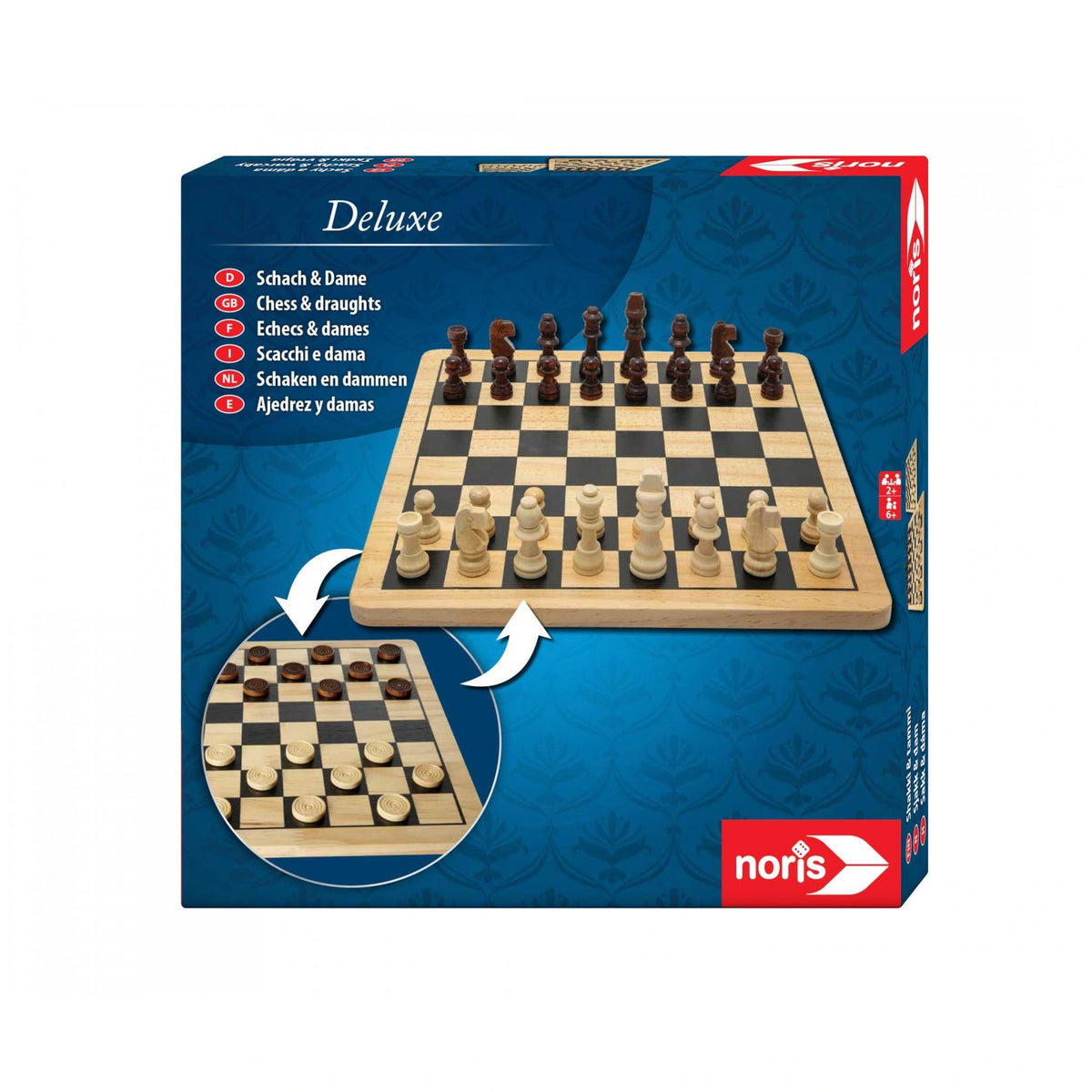 Noris - Deluxe Wooden - Chess & Checkers - Board Games - International Edition - Board Games
