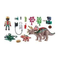 PLAYMOBIL - Set di Gioco della Famiglia Triceratopo