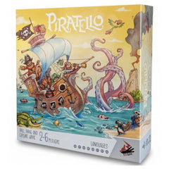 Red Glove - Piratello Multilingual Board Game Ages 5+ - Exciting Modular Tile-Placement Pirate Racing Game for 2-6 Players with 6 Wooden Ships and Treasure Chest - RG2026ML - International Edition