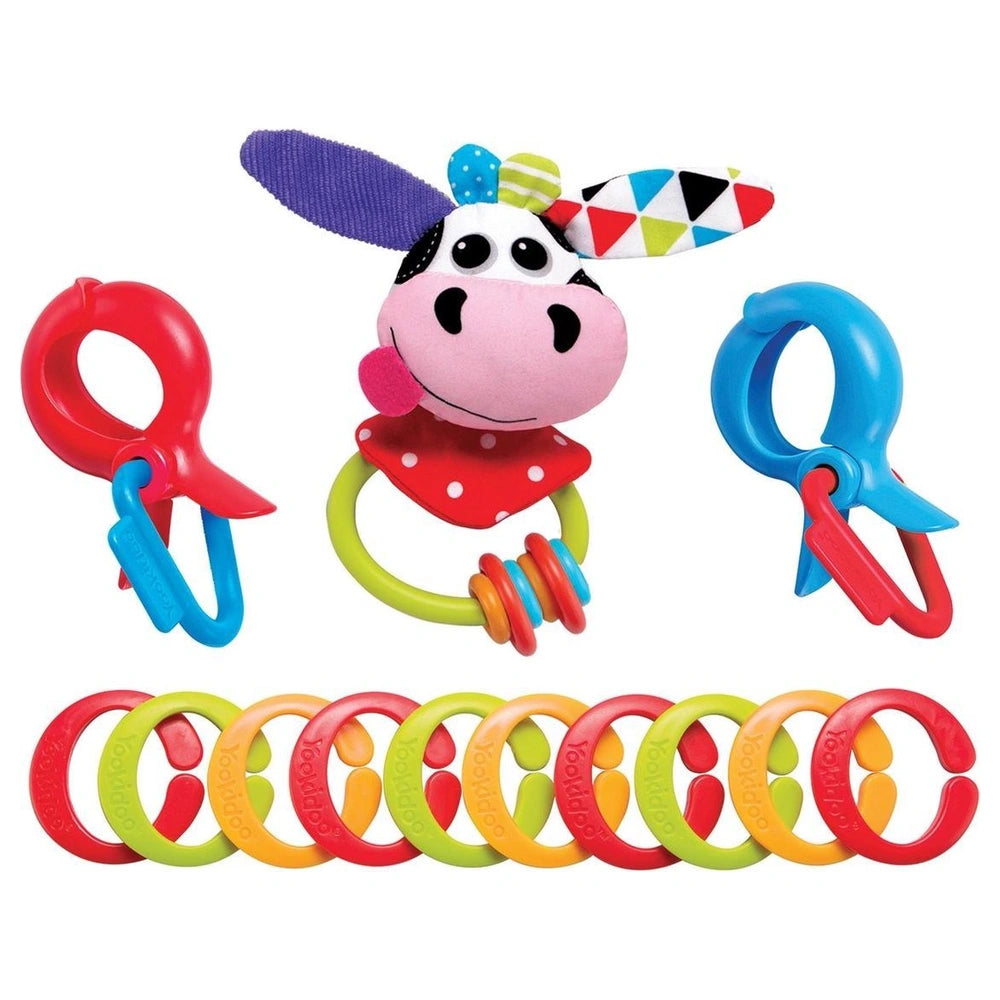 Yookidoo - Clips, Rattle 'N' Links Cow Toy Set - Giocattoli per Neonati - 0M - YKD40153