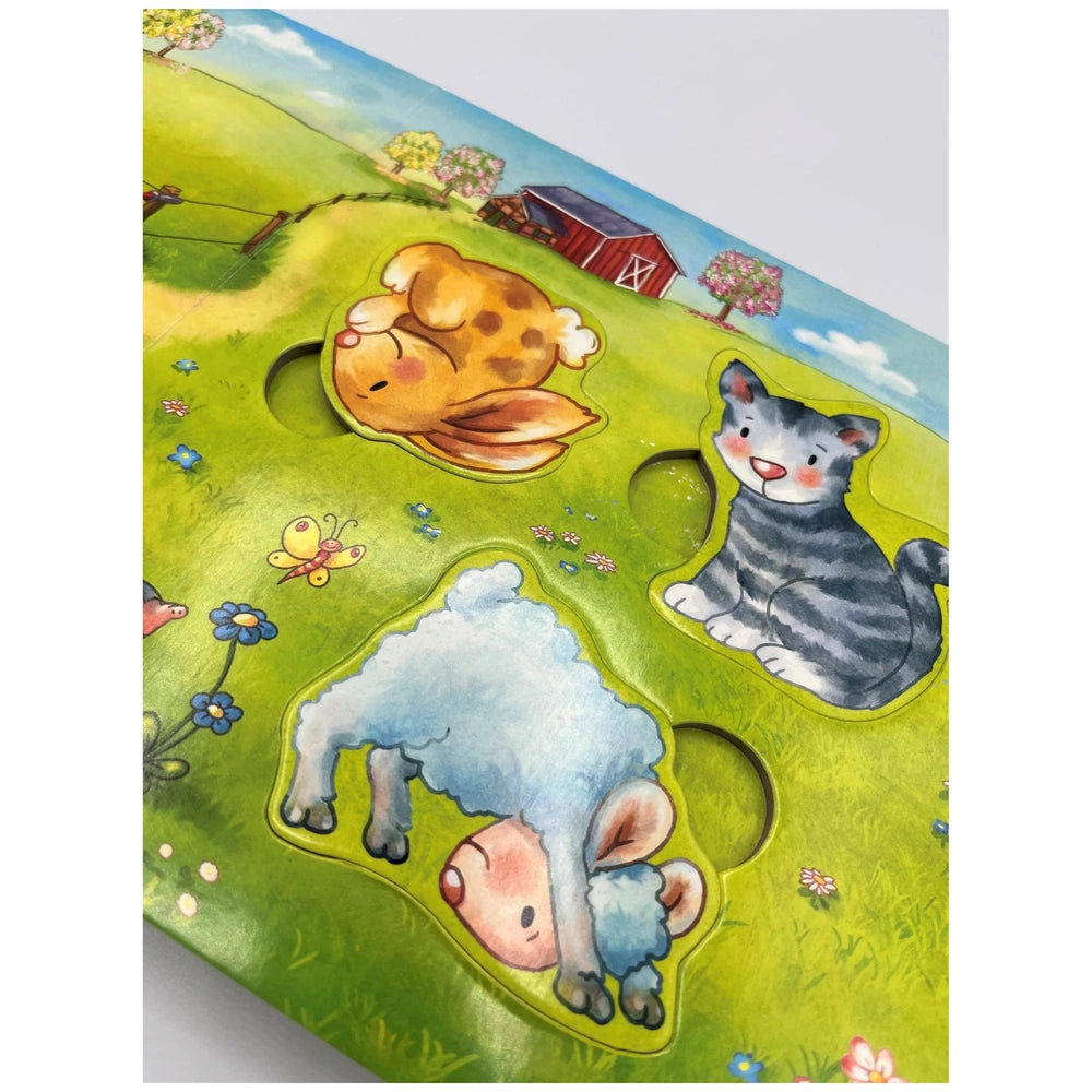 ARENA - Mein kleines Puzzle-Buch features colorful cartoon animals in a vibrant pastoral scene, perfect for young audiences.