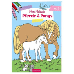 ARSEDITION My Coloring Book features playful ponies in a colorful grassy field, perfect for kids aged 3 and up.