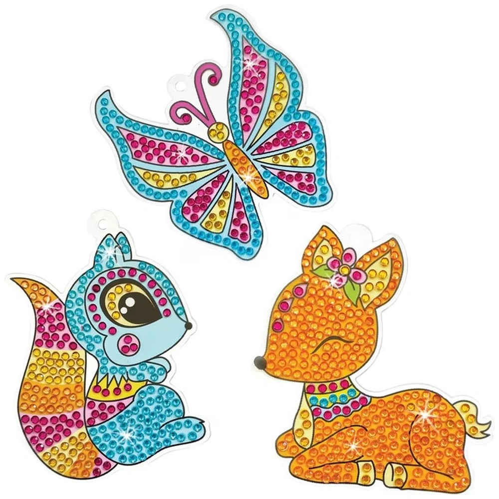 Colorful ARTISTA glitter stickers featuring a deer, butterfly, and squirrel for creative arts and crafts projects.