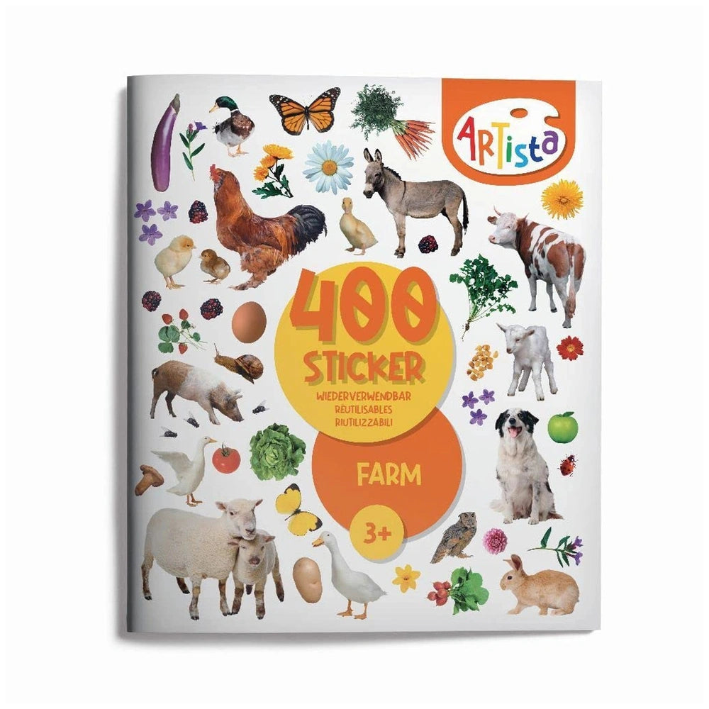 Artista Sticker Book Farm: Italian edition featuring colorful animal illustrations for arts & crafts fun.