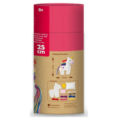 Avenir Unicorn Sewing Kit packaging features a colorful unicorn graphic, showcasing a cutout window with sewing supplies and ribbons.