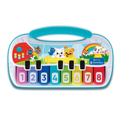 Baby Clementoni musical keyboard features colorful keys with numbers and symbols, designed for young children to learn and pl