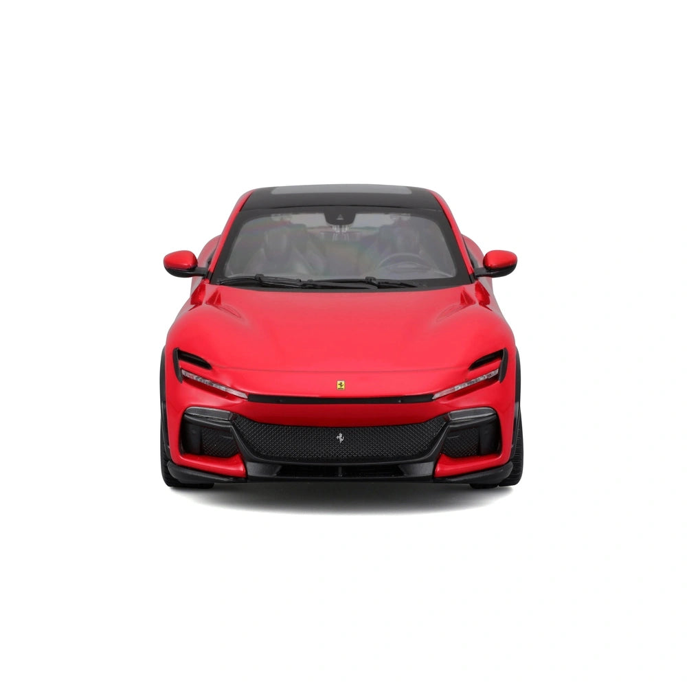 Ferrari Purosangue 1:24 die-cast vehicle featuring a glossy red body, black roof, reflective headlights, and detailed wheels.