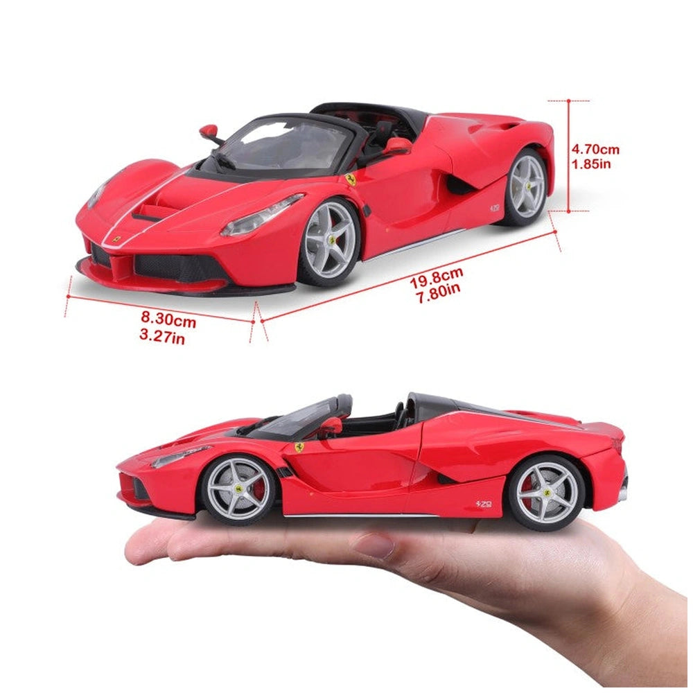 BBurago Ferrari La Ferrari Aperta 1:24 model in glossy red plastic with silver wheels and black roof, showcasing detailed fea