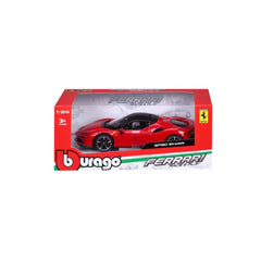 BBurago Ferrari SF90 Stradale 1:24 die-cast toy car in red packaging with black and white text, featuring a glossy plastic wi