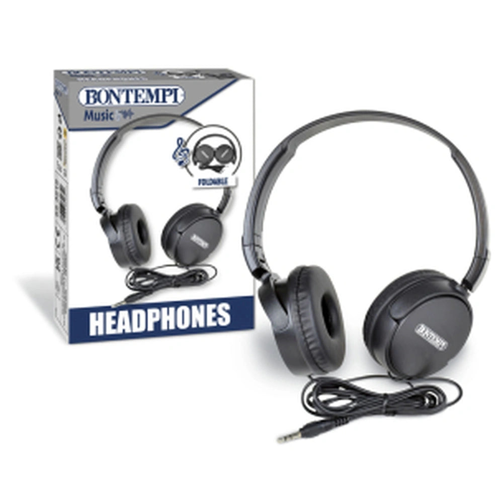 Bontempi Mini Wireless Speakers in matte black packaging with white and blue text, featuring a graphic of a person wearing he