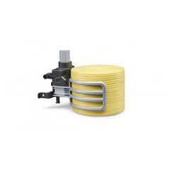 Bruder Bale Gripper with yellow round bale and grey adjustable clamp on a white background.