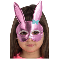 Carnival Toys - Maschera di Stoffa a Forma di Coniglio Rosa Metallico per Divertenti Travestimenti e Gioco Immaginativo - Professioni Finte e Gioco di Ruolo