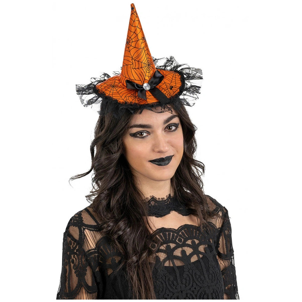 Carnival Toys - Cappello di Raso Arancione con Fiocco e Pizzo per Divertimento in Costume - Professioni Immaginarie e Gioco di Ruolo
