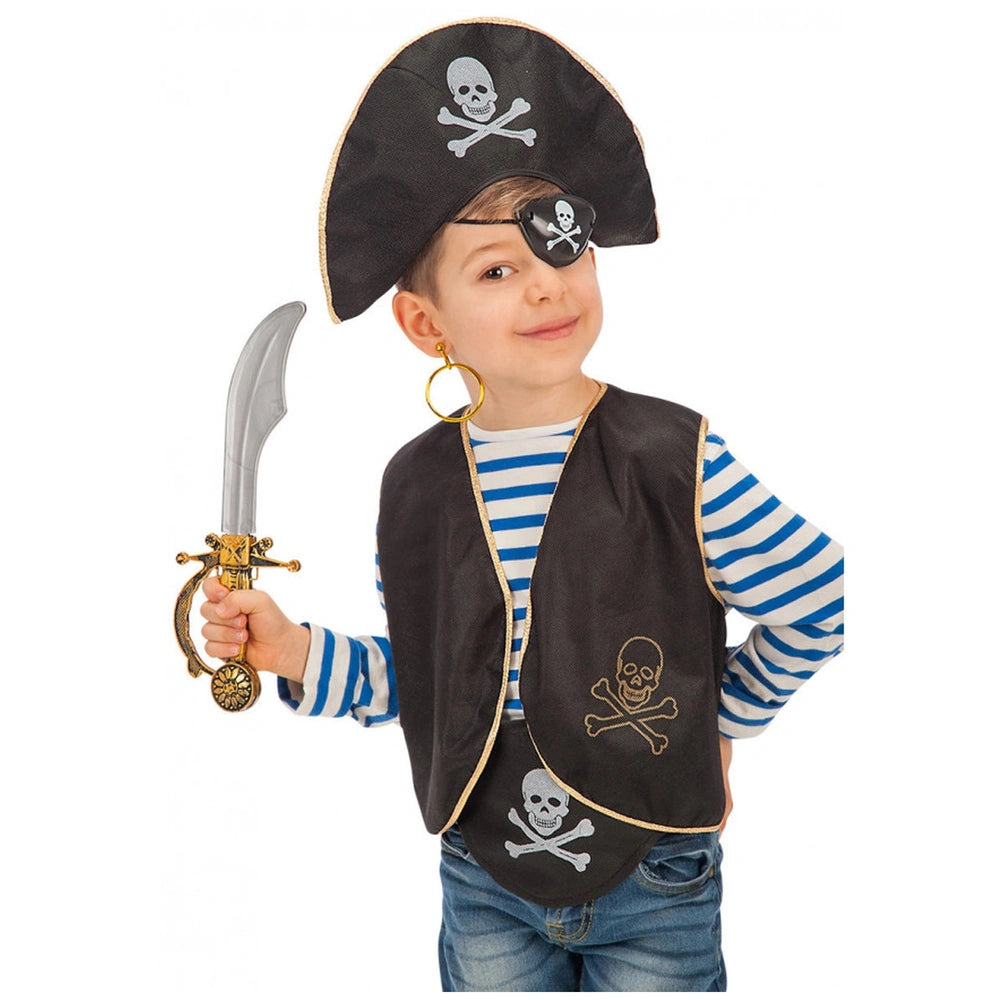 Costumi di Carnevale - Set Costume da Pirata per Bambini con Cappello, Panno per Occhio, Gilet, Orecchino e Spada - Professioni Immaginarie e Gioco di Ruolo