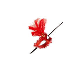 Carnival Toys - Maschera Mezza Faccia in Damascato Rosso con Piume per Divertimento Creativo nel Travestimento - Professioni Immaginarie e Gioco di Ruolo