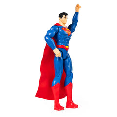 DC Comics Superman action figure stands heroically in a blue and red costume with a cape, showcasing a glossy finish.
