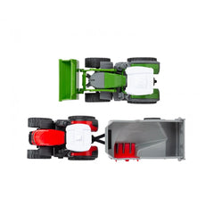 Dickie Farm-Set-Play-Vehicles features a green tractor with black wheels, red back, and white front, showcasing vibrant plast