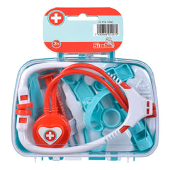 Doctors case with dental care items, including a toothbrush, flosser, and pick, in a translucent plastic container.