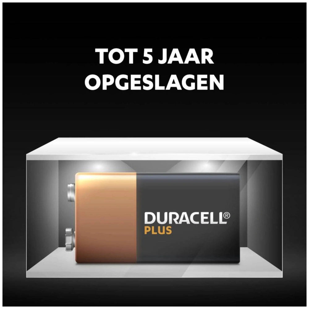 Duracell Plus-9V battery pack in brown and black, labeled with "DURACELL PLUS" and "1000 mAh" capacity.