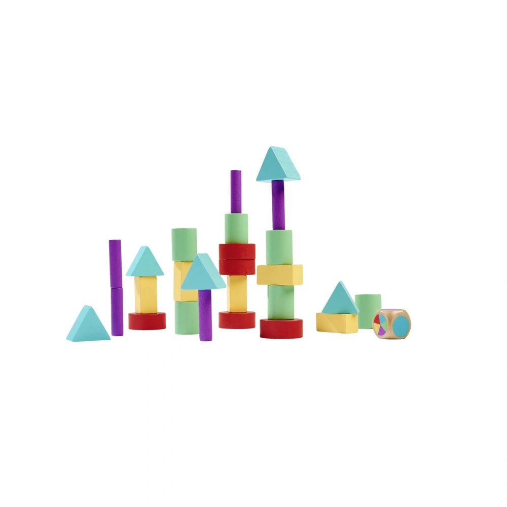Eichhorn Sorting & Stacking Toys with colorful geometric blocks in various shapes and sizes arranged on a white background.