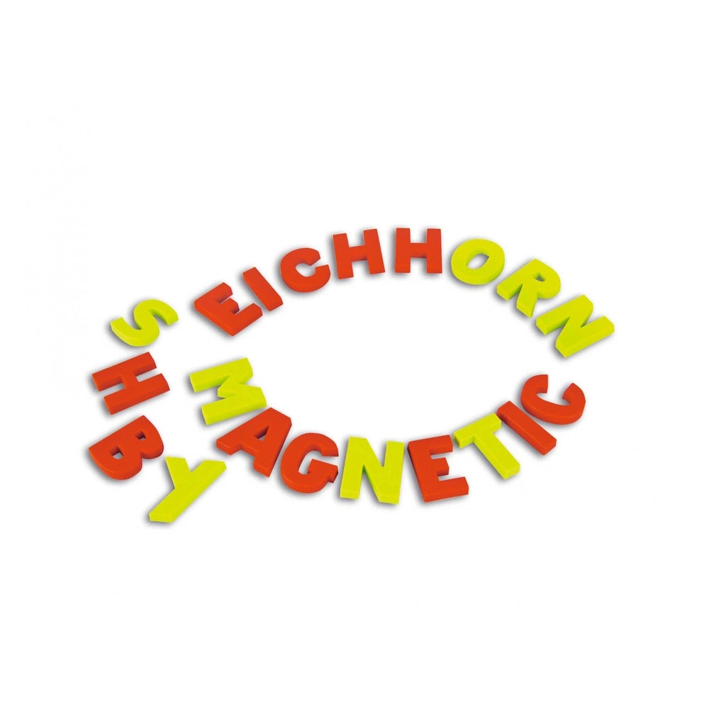 Eichhorn Magnetic Drawing Board featuring vibrant 3D text in playful colors, ideal for educational play and creativity.