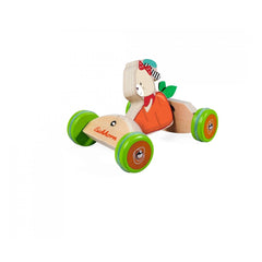 Eichhorn push vehicle is a colorful wooden toy car featuring a friendly face, ideal for imaginative play.