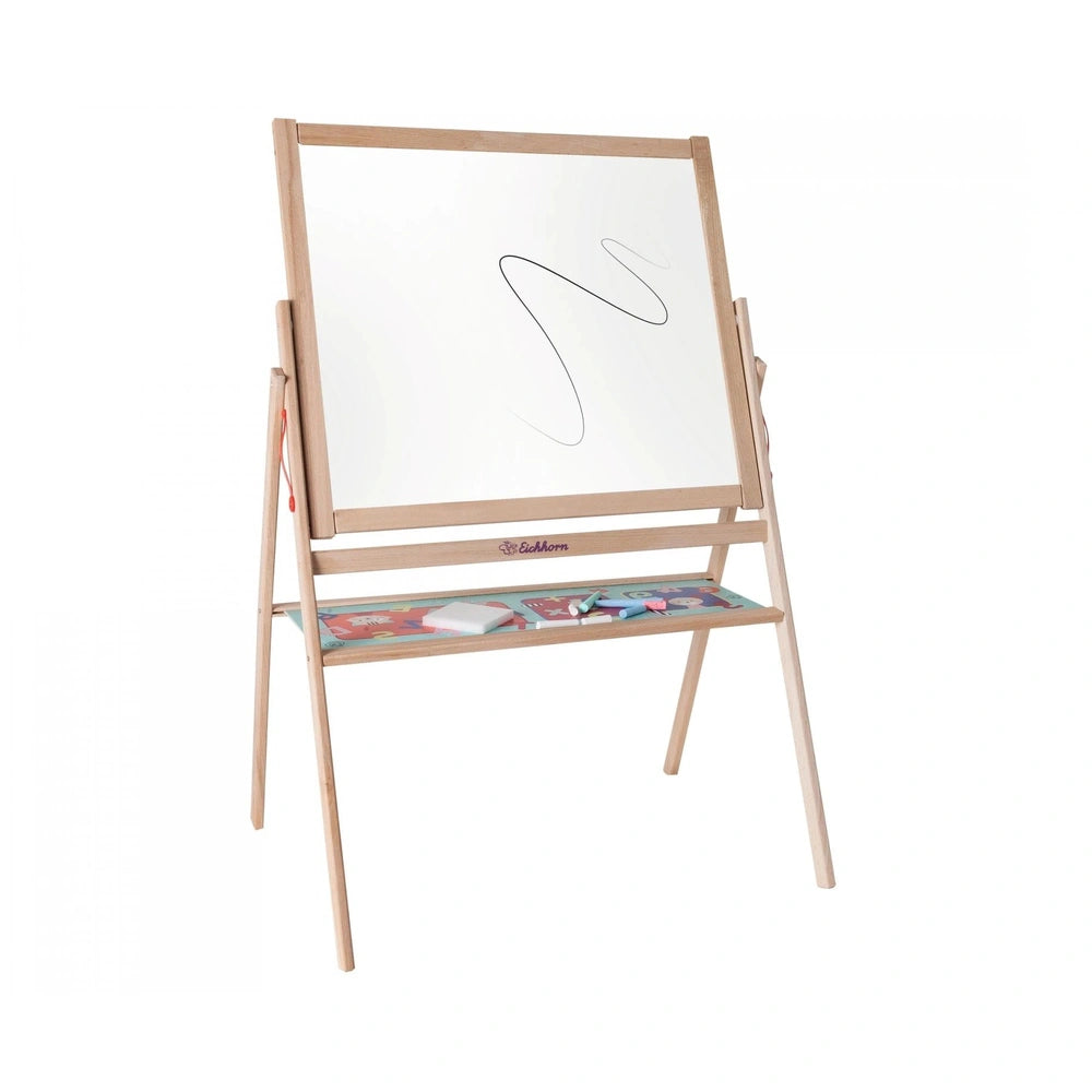 Eichhorn Standing Blackboard with Chalks on a wooden easel, showcasing educational features for creative learning.
