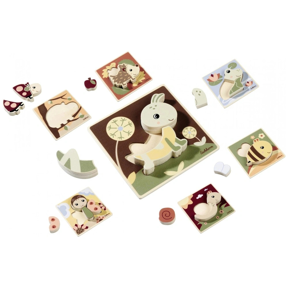Eichhorn Wooden Animal Puzzle featuring colorful cartoon animal characters and playful elements for childrens imaginative pla