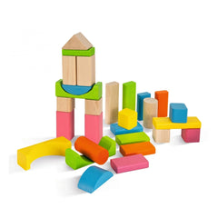 Eichhorn Wooden Blocks set featuring 60 colorful pieces and connectors for sorting and stacking creativity.