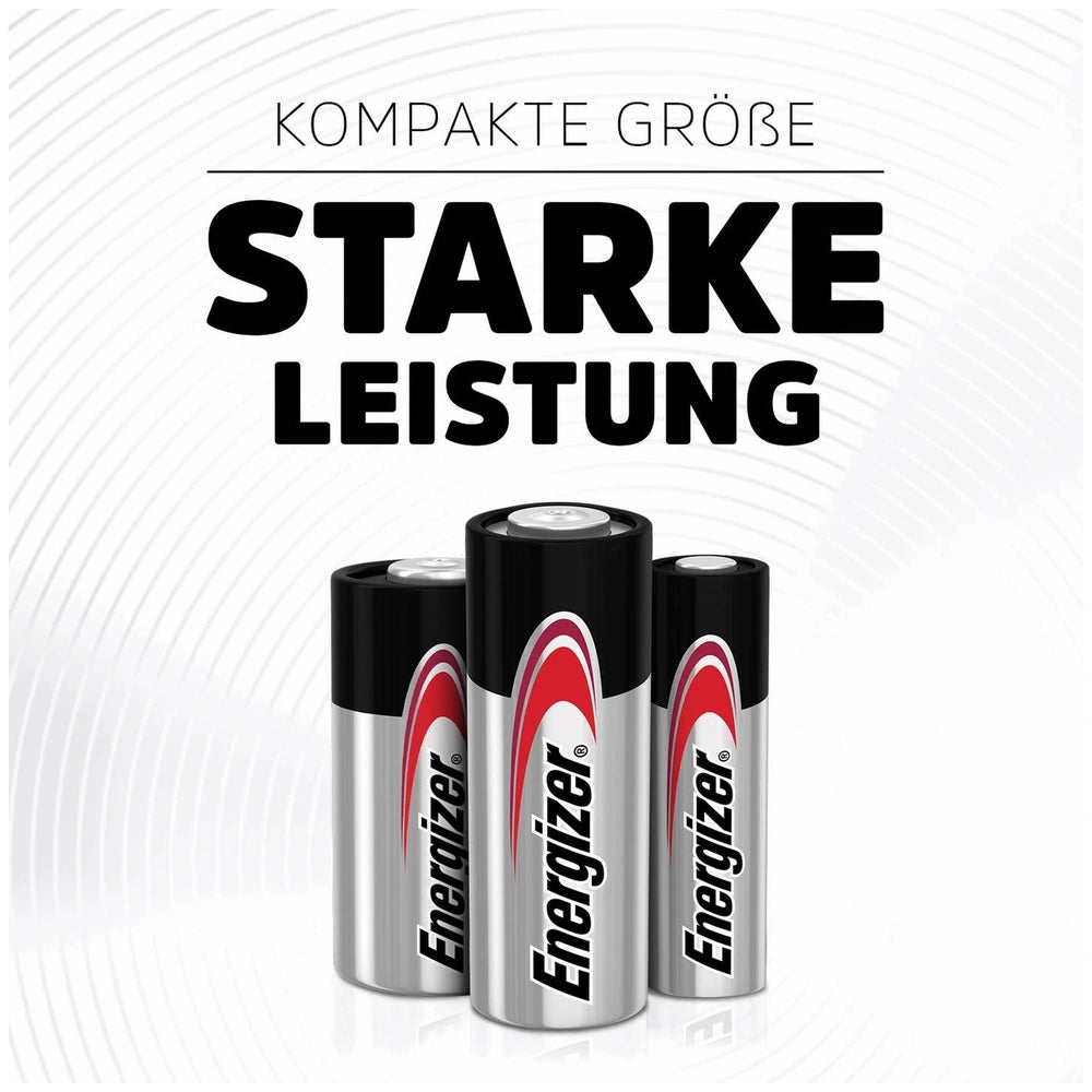 Energizer A23 Non-Standard Battery, cylindrical with metallic finish, black cap, red, white, and black label, three pieces vi