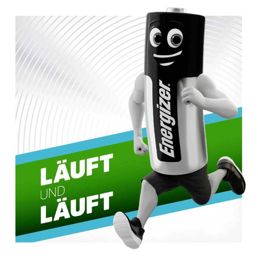 Energizer Extreme HR06 AA rechargeable battery features a black and silver design with smiling face and vibrant stripes.