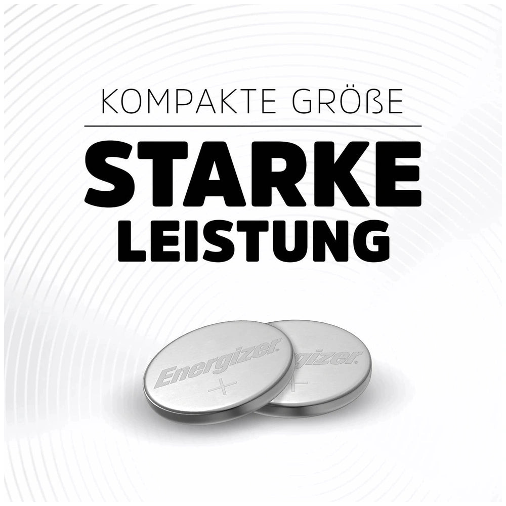 Energizer Lithium Battery CR2450 BR2 with two silver coins, featuring black text on a white background, reads "Kompakte Grobe