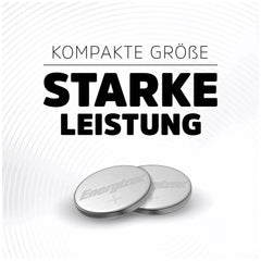 Energizer Lithium Battery CR2450 BR2 with two silver coins, featuring black text on a white background, reads "Kompakte Grobe