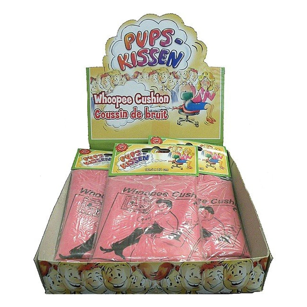 Erfurth Petophone Noisy Pillow packaging features a pink cushion, colorful cartoon graphics, and bold "PUPS-KISSEN" text on y