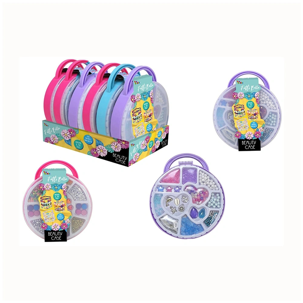 Fatti Bella DIY Jewellery Making Beauty Case collection features colorful, glossy cases with decorative elements for organizi