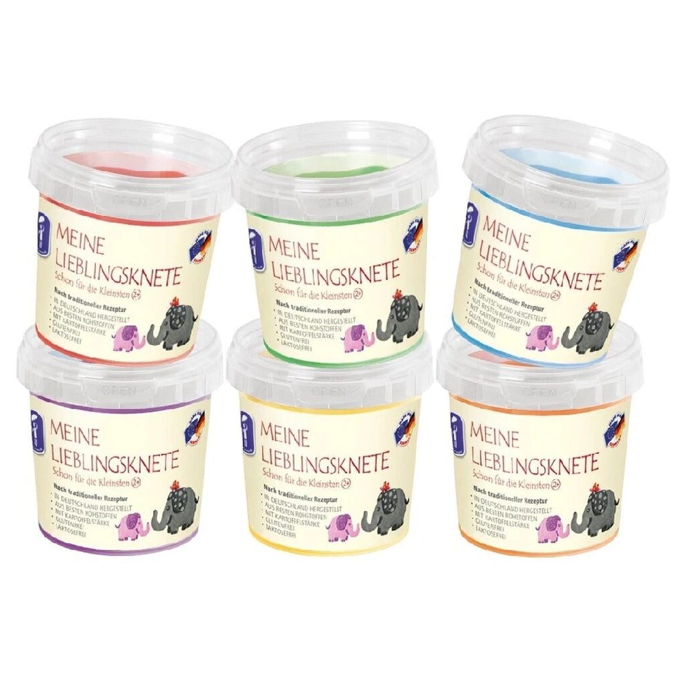 Feuchtmann Basic Modelling Dough single can features colorful labels with elephants and text in German about its traditional 