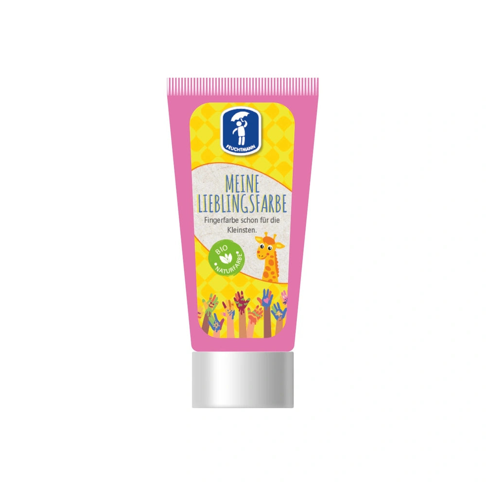 Feuchtmann My Favorite Color pack features six silver finger paint tubes with a pink matte packaging and a giraffe design.
