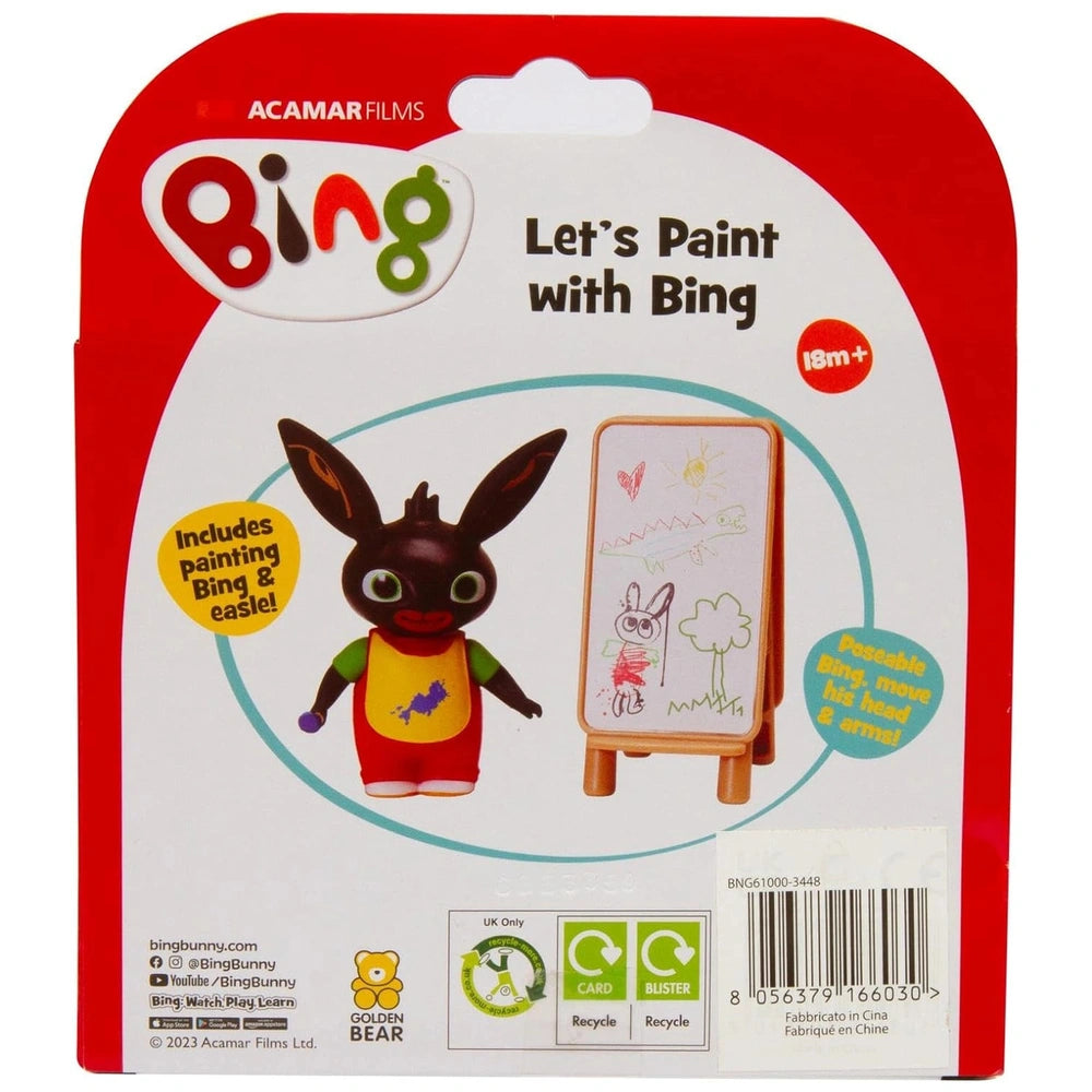 GOLDEN BEAR Lets Paint with Bing packaging features a cartoon rabbit in a yellow vest, holding a paintbrush on a red backgrou