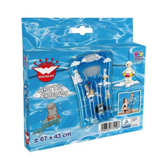 Happy People air mattress features a playful polar bear on a surfboard, surrounded by sea creatures, in glossy blue packaging